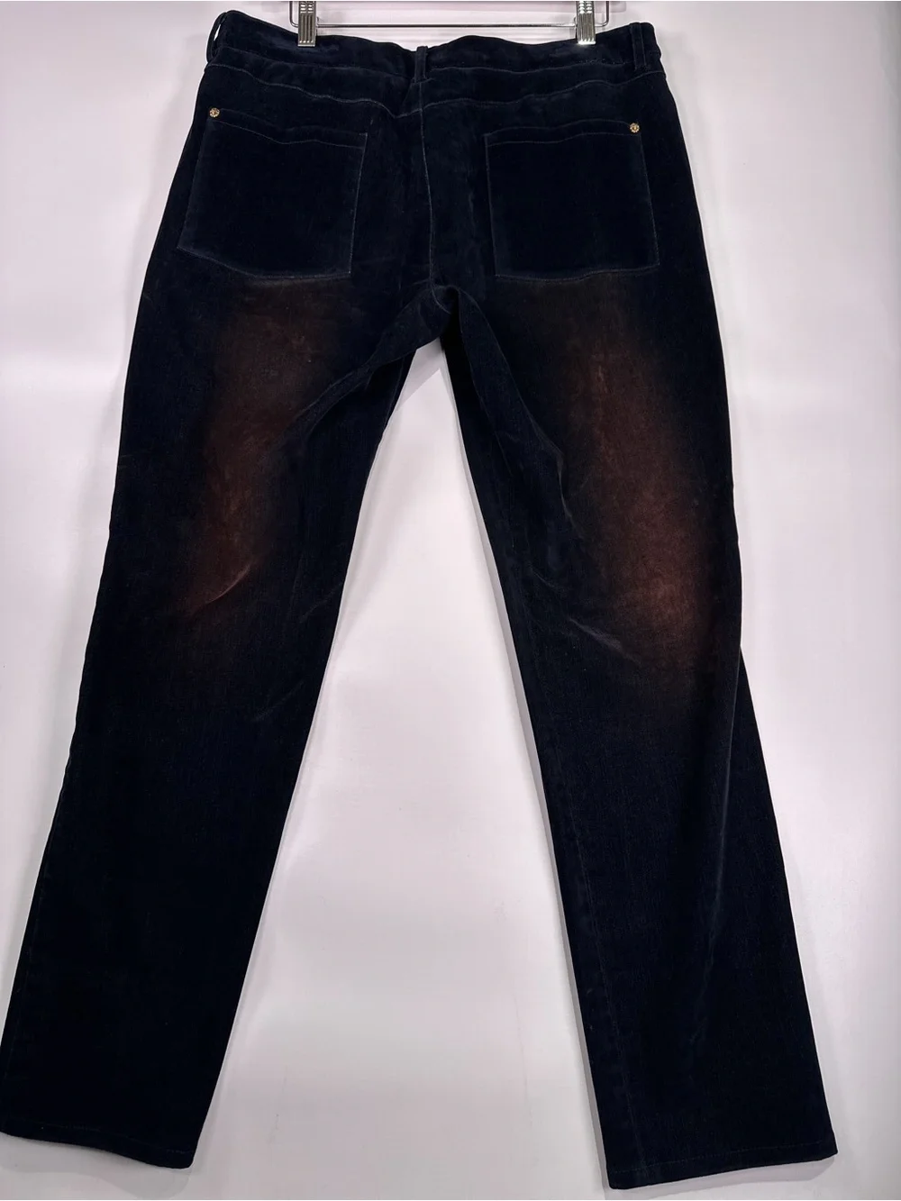 Chanel 17A Paris Cosmopolite Straight Velvet Pants Navy Copper 44